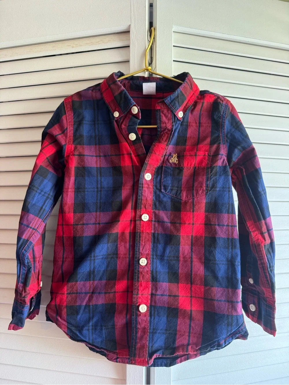 Boys Red & Navy Plaid Button-Down Shirt - Gap
